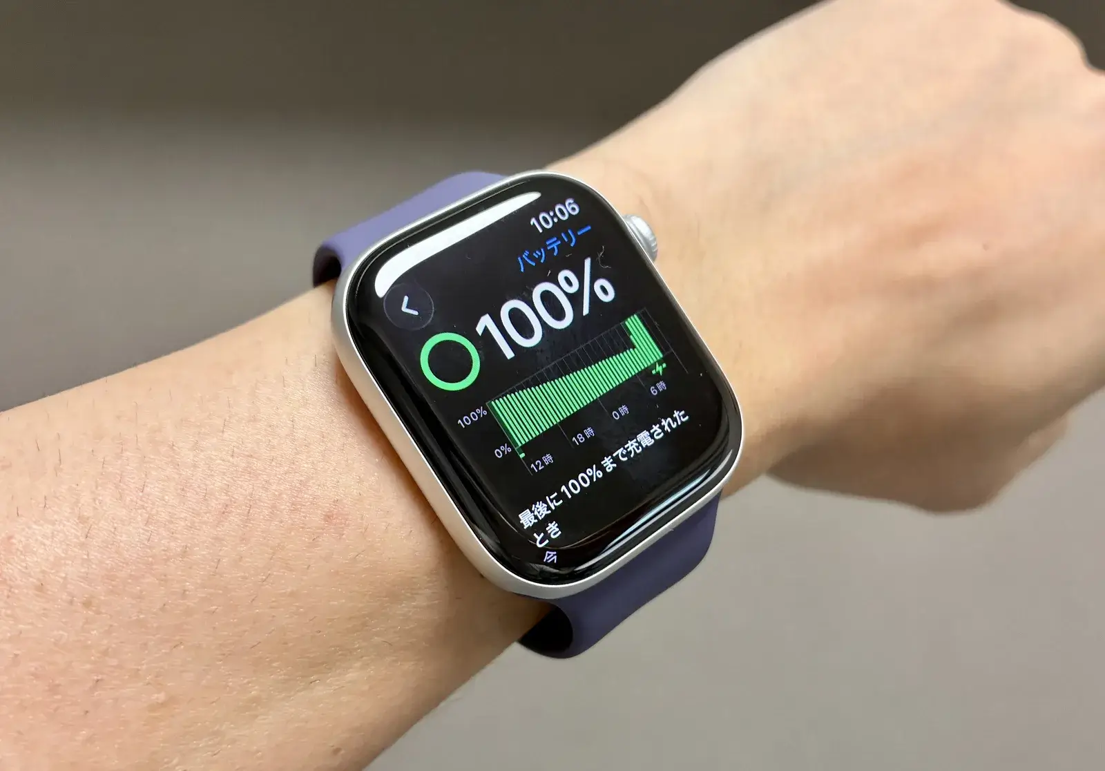 月曜10:05に充電100%。ここから丸1日充電なしで過ごします