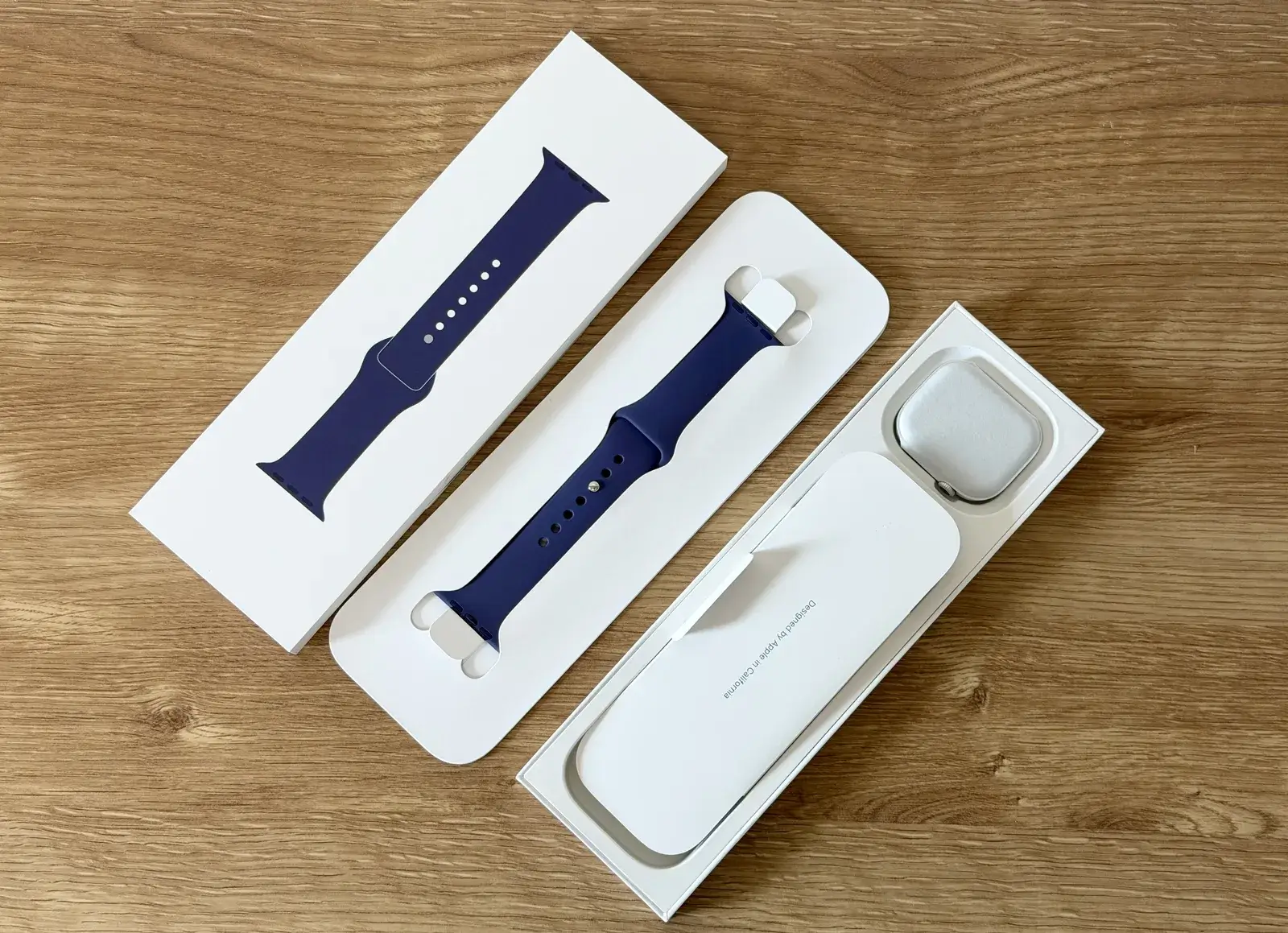 バンドは2つのサイズ用パーツが同梱。本体は布製スリーブに包まれています