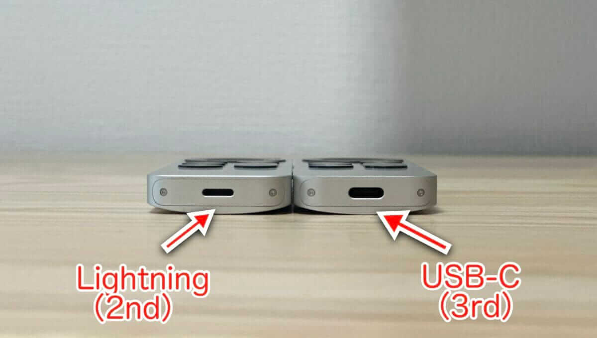 Siri Remote第2世代のLightning端子と第3世代のUSB-C端子