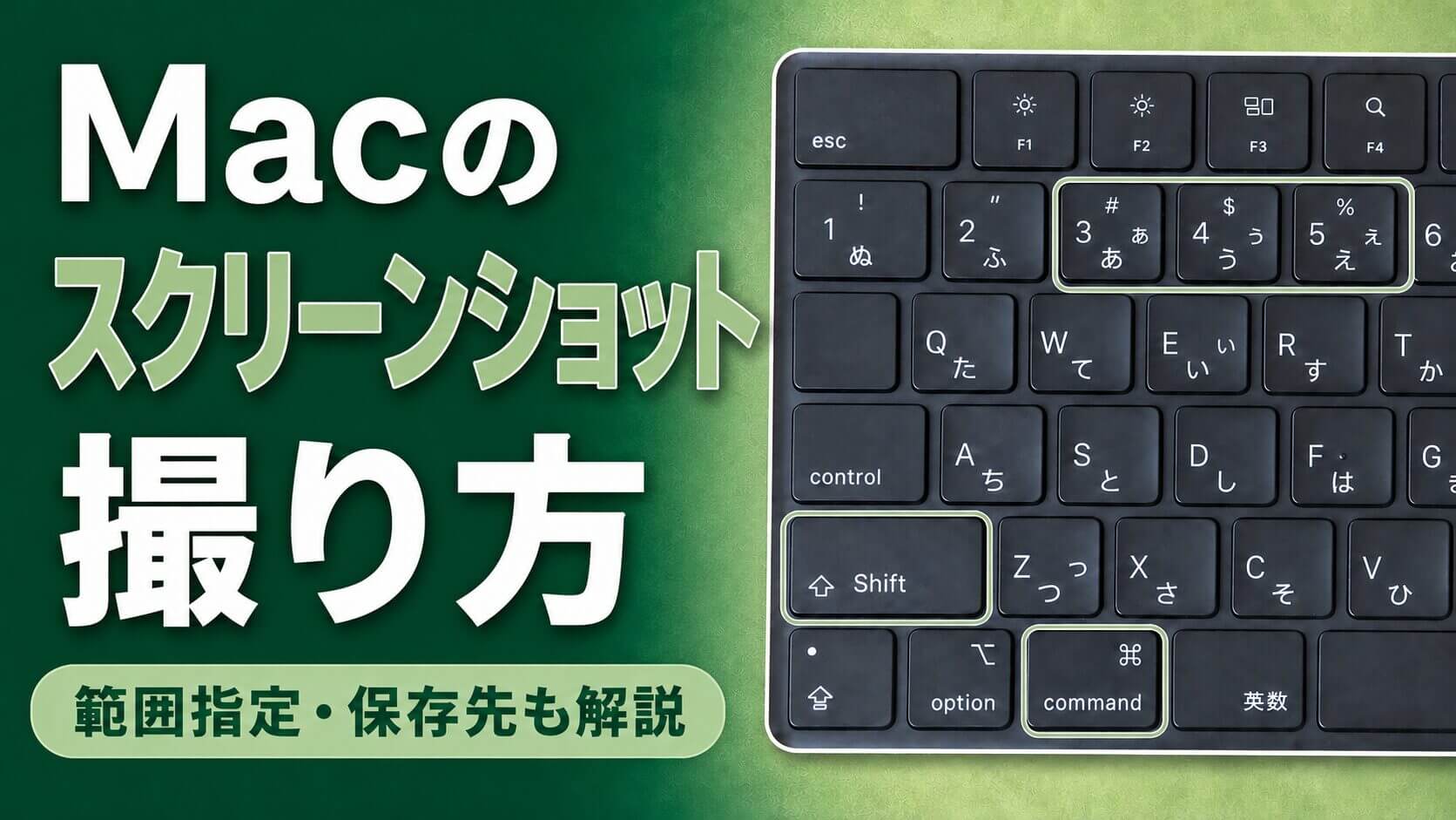 MacキーボードのShift・Command・3・4・5キーの位置が分かる実物写真